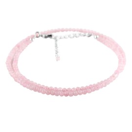 YANARA Natural Rose Quartz Choker Necklace For Women Beads Dainty Jewelry for her, Birthstone, Energy Crystals, Silver Plated Chain 18 inch Gifts For Her