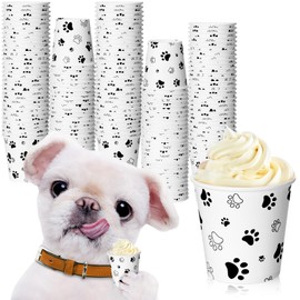 Yungyan 100 Pcs Tiny Pup Cups for Dogs Mini Whip Cream Disposable Paper Cups Mini Puppy Dog Paw Pattern Snack Container for Puppy Food Treat Feeding Pet Theme Party Supplies (3 oz,Black)