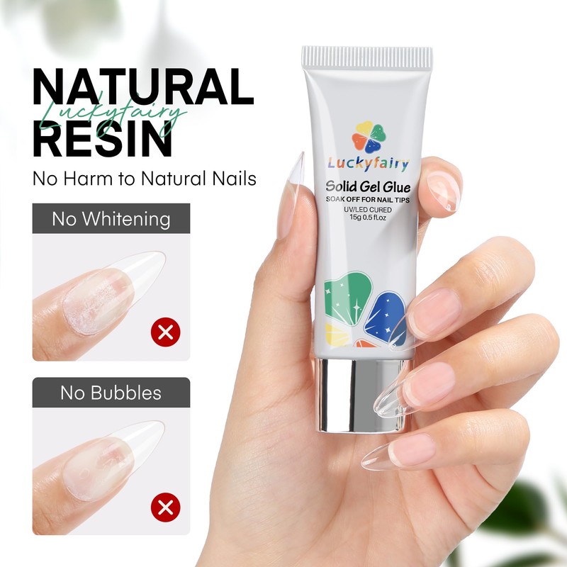 Luckyfairy Nail Glue Gel for Nail Tips, Super Strong Solid