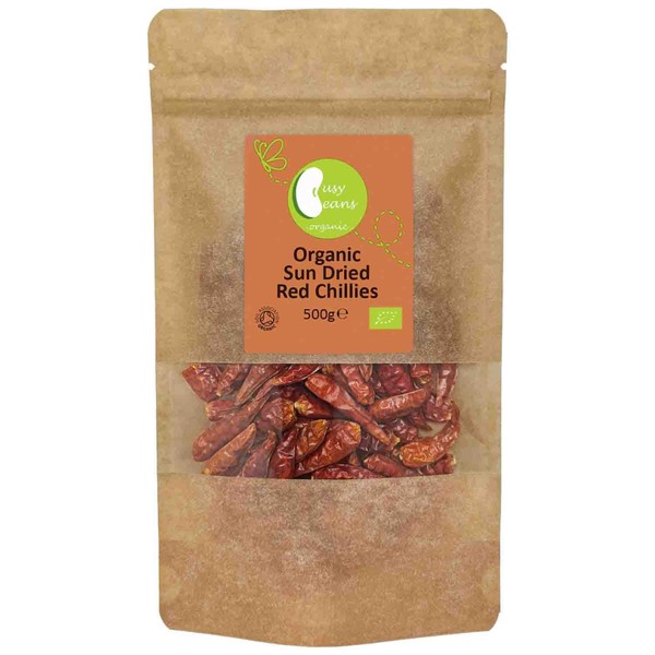 Organic Sun Dried Red Chillies - Certified Organic - by Busy Beans Organic (500g)