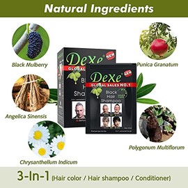 Instant Hair Dye - Black Hair Shampoo - (3) Black Color - Simple to Use - Last 30 days - Natural Ingredients!