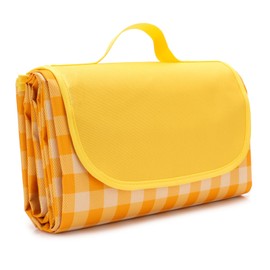 VASLON Large Picnic Blanket, 79’’x57’’ Waterproof Picnic Mat, Portable Sandproof Beach Blanket for Outdoor, Camping, Hiking, Park & Concerts (Yellow & White)