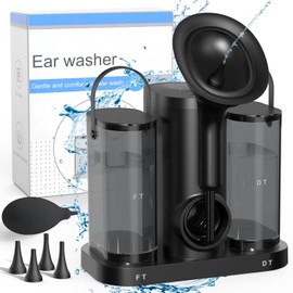 Earwax Removal Ear Cleaner Electric Ear Wax Removal Kit Advanced Ear Irrigation Flushing System with Two Portable Tanks and Hanging Rack Water Ear Washer for Adults with 4 Pressure Levels Black