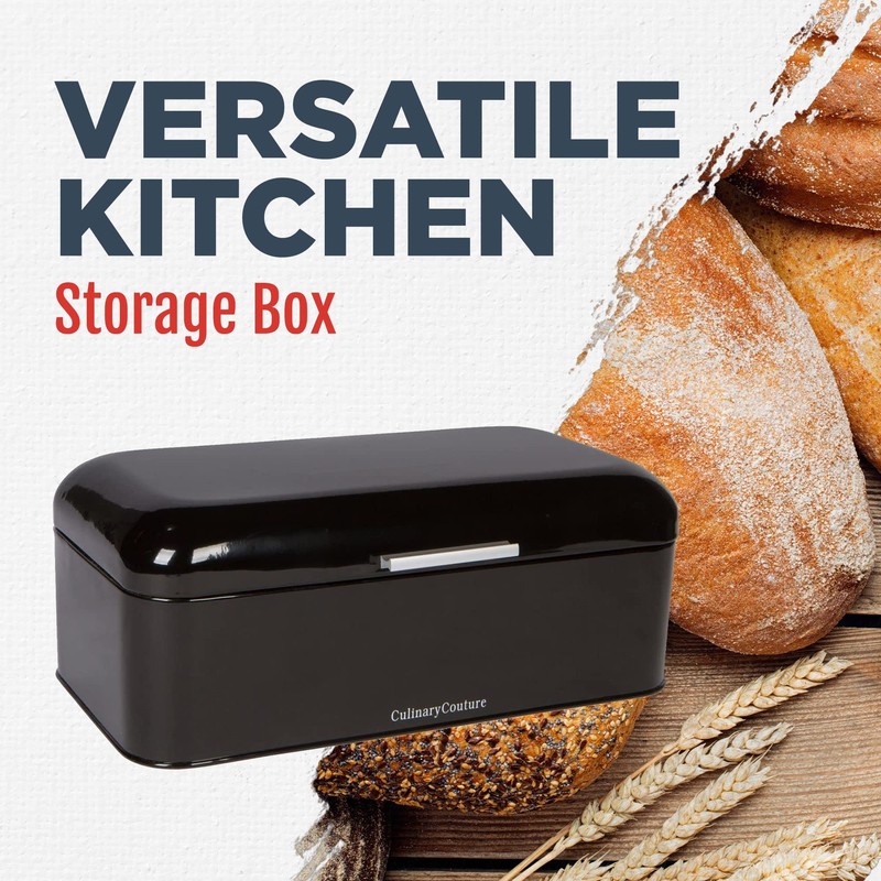 Culinary Couture Extra Large Black Bread Box for Kitchen Countertop