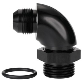 Podavelle 10AN Male Flare to 12AN -12 ORB O-ring Boss 90 Degree Full Flow Fitting Adapter Aluminum Black