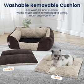 Miguel Washable Cat Beds for Indoor Cats with Removable Cushion, Easy to Wash Small Pet Sofa Bed with Side, Rectangle Bolster Kitten Bed Calming Cuddle Puppy Bed with Anti-Slip Bottom, Brown 18 Inch