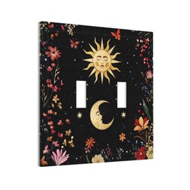 JDAKHD Celestial Night Garden Plants Floral Sky Decorative 2-Gang Toggle Light Switch Cover Gothic Dark Space Star Hippie Moon Double Switch Wall Plate for Home, Basement & Office Outlets