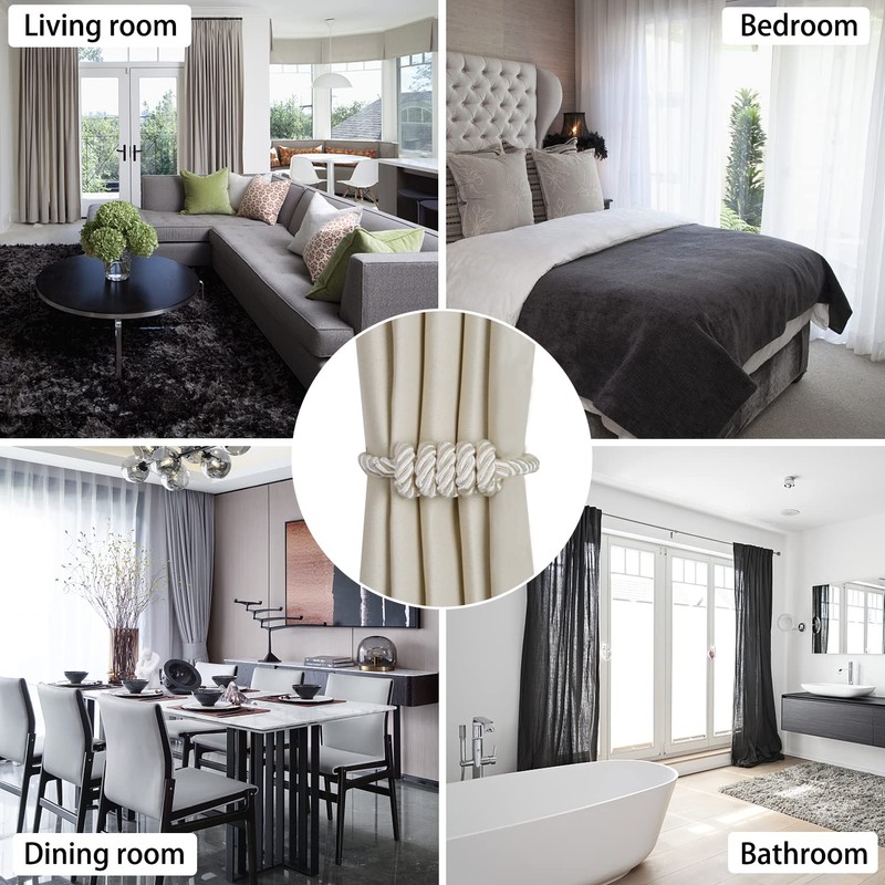 BEL AVENIR Magnetic Curtain Tiebacks, Decorative Drapery Holdbacks Modern Woven