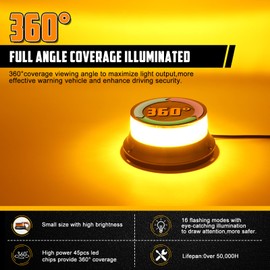 OPPBUY Beacon Lights for Trucks with 16 Flashing Modes,Mini Size High Bright Amber Strobe Light Waterproof Emergency Flashing Warning Strobe Light for DC 12-24V Vehicle Trucks