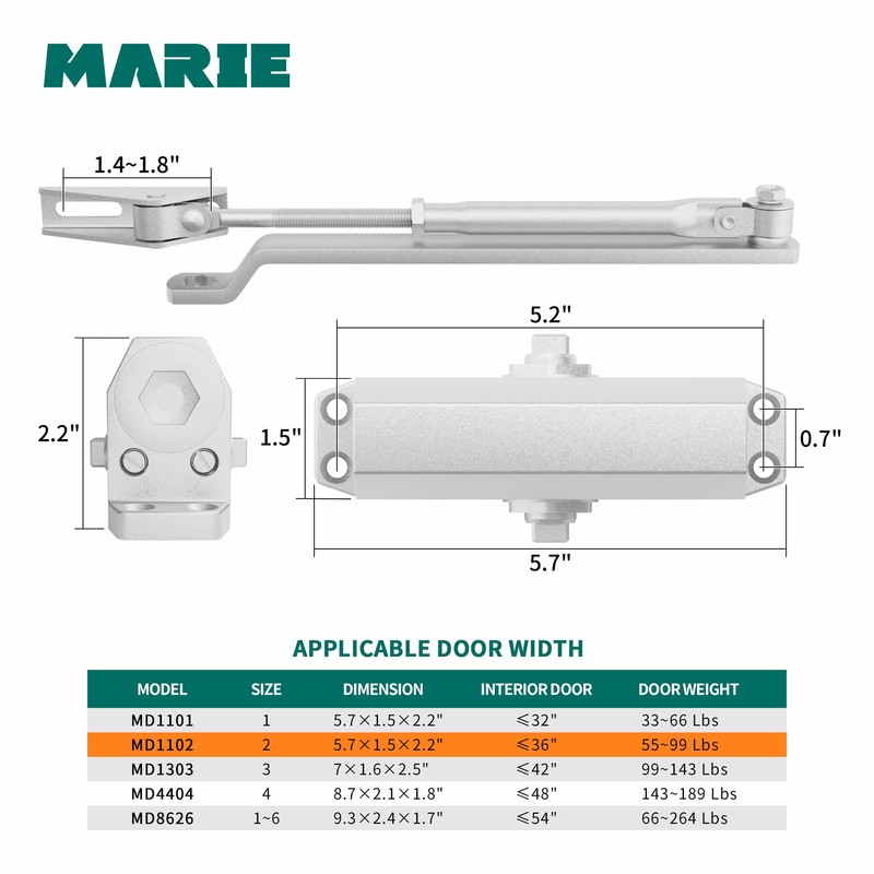 Marie Automatic Door Closer，Adjustable Closing Speed Door Closer for 55-100