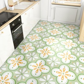WESTICK 20 Tiles Green Floral Peel and Stick Tile Floor Waterproof Bathroom Floor Tile Removable Modern Floral Vinyl Flooring Stickers for Bedroom Kitchen Pet House Home Decor DIY 12" x 12"