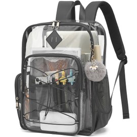 Lrenagao Clear Backpack for School Girls Women, Boys Kids Heavy Duty PVC Transparent Backpacks See Through Clear Bookbags Dark Grey