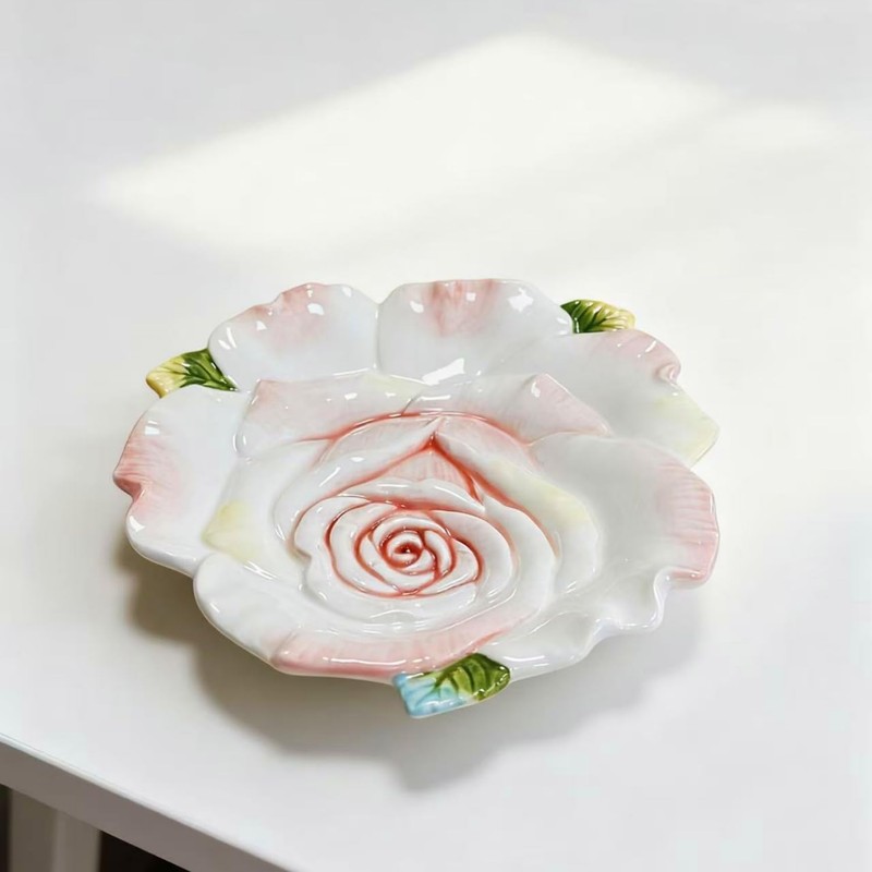 Minigift Ceramic Dessert Plate, 3D Hand-paint Champagne Rose Fruit Plate