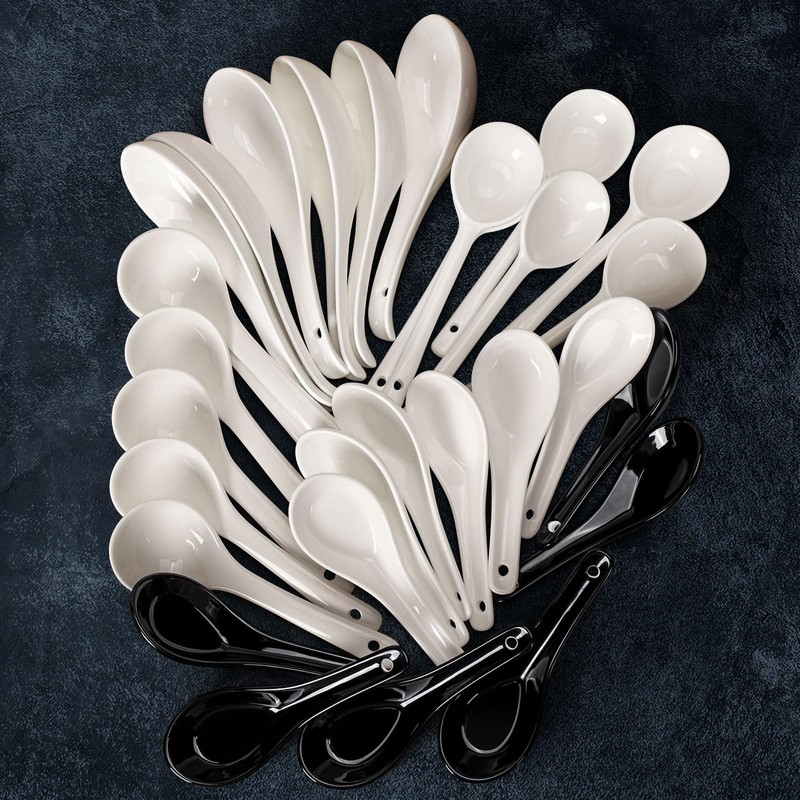 Wareland Asian Soup Spoons Set of 6, Ceramic Chinese Soup
