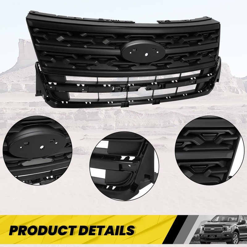 KUAFU Front Bumper Grille Compatible with 2018-2019 Ford Explorer Base/Limited/Platinum/Sport/XLT