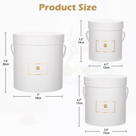Oairse Set of 3 Round Gift Boxes with Lids and Handles White Flower Boxes for Arrangements, Decorative Hat Boxes for Gifts, Weddings, Bridesmaid, Party, Birthdays & Storage