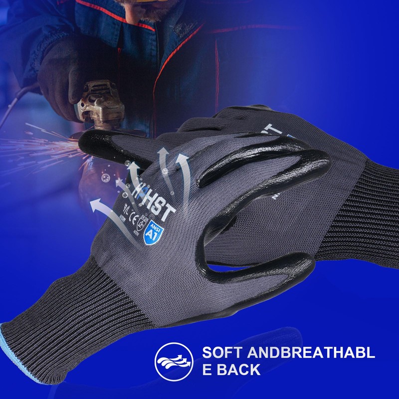 [HPHST] Safety Work Gloves, Nitrile Coated Work Gloves with 12