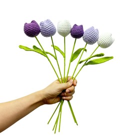 Urier 6 pcs Crochet Flower Tulip Bouquet,15" Finished Hand-Woven Bouquets, Fake Flowers Handmade Crochet Flowers Cotton Tulip Bulk for Home décor,Table Centerpieces,Women,Friends, (Mix Color 1)