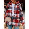 SHEWIN Womens Casual Plaid Hooded Flannel Shacket Jacket Hoodie Fall
