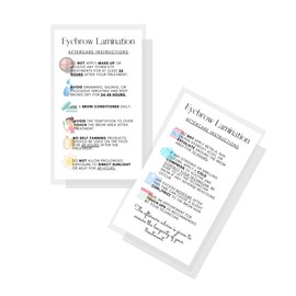 Eyebrow Lamination Aftercare Instruction Cards | Physical Printed 2 x 3.5” inches Business Card Size | Starter Lift Kit with Tint at home diy aftercare supplies | White with Icons Design