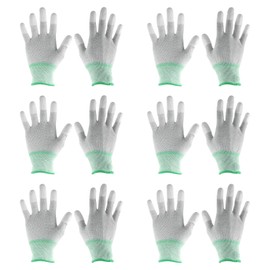sourcing map 6 Pairs ESD Anti Static Gloves 20cm Overlock Edge High Resistance Carbon Fiber Computer Gloves for PC Computer Electronics Installation and Repair(Medium), Green