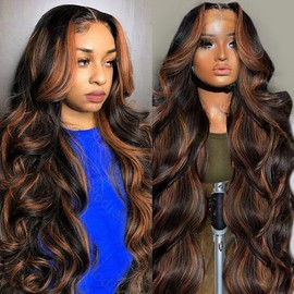 30 Inch 13X6 Honey Blonde Ombre Lace Front Wig Human Hair 200 Density T1B/30 Highlight Body Wave Lace Front Wigs Human Hair Pre Plucked With Baby Hair Glueless HD Lace Frontal Wig for Women Colored
