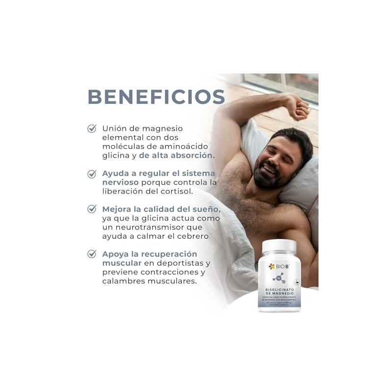 Bio Bisglicinato Magnesio 1500 Alta Absorción Glicina Quelado Apoyo Sueño