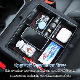 SENSHINE Center Console Organizer Tray, Side Door Handle Stroage Box for Toyota Tacoma 2024 2025 Accessories ABS Plastic Armrest Box Interior Insert Secondary Hidden Tray