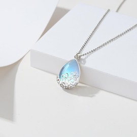 Fryneauy Filigree Teardrop Moonstone Pendant Necklace 925 Sterling Silver Moonstone Jewelry Necklace Gifts for Women