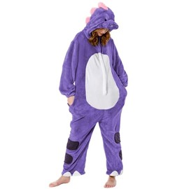 OLAOLA Unisex Animal Onesies, Flannel Purple Dinosaur Adult Onesie, Plush One Piece Sleepwear Cosplay Pajamas Party Costume