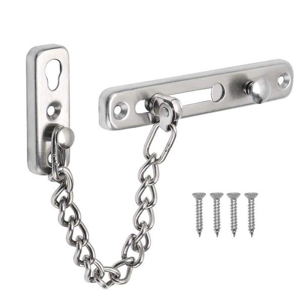 DFsucces Door Chain, Entrance, Stainless Steel Door Chain, Security Lock, For Rooms, Doors, Security Supplies, Security Measures, Easy Installation, Left & Right Horizontally Usable, Screws Included (Silver)