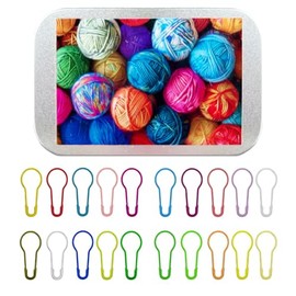 50 Stitch Markers Set with Tin for Knitting or Crocheting. Perfect Knitting Gift. Choose Your Container...Yarn Stash Tin, Cat Tin, Crochet Era or Knitting Era (Bright Yarn Tin)