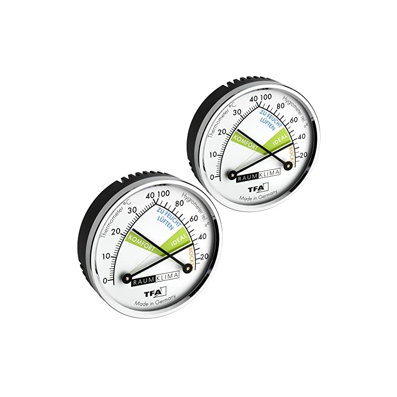 TFA Dostmann Thermo Analogue Thermometer Hygrometer with Metal Ring, Humidity
