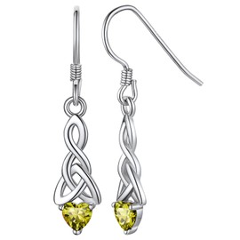 Sparkling Heart Birthstone 925 Sterling Silver Celtic Knot Dangle Hook Earrings for Women Auguest Birthstone Drop Earrings