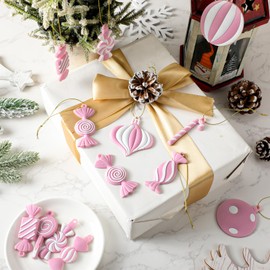 Panelee Christmas Tree Ornaments PVC Xmas Candy Cane Lollipop Ornament Christmas Hanging Decors Birthday Party Decoration Crafts for Holiday Xmas Tree Party (20, Pink and White)