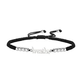 LIKGREAT Breathe Armband Damen für Angst Stressabbau Einstellbare Edelstahl Armband für Meditation Yoga Fans Inspirierende Armreif Armbänder Schmuck (Schwarzes Seil-Silber)