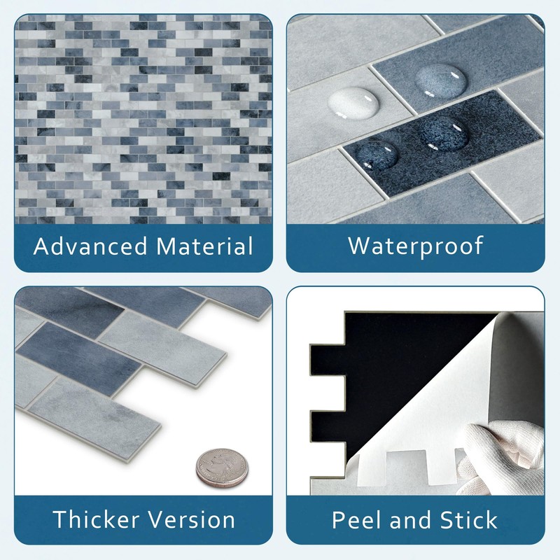 10-Sheet Subway Peel and Stick Backsplash Tile, 11.3" x 10.8"