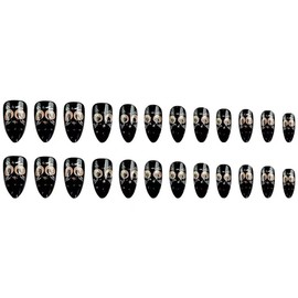 LIyun&Hang Press on Nails Almond Shapes 24Pcs Glossy Full Cover Artificial Fake Nails, Cartoon Black Cat Eyes Nail Art Design, Reusable Luxury jelly glue Stick On Nails (type-3)