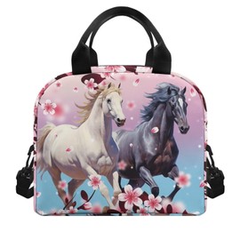 Pointodoor Horse Lunch Bag Women Teen Girls Crossbody Lunch Box Portable Leakproof Lunch Tote Cherry Blossom Large Capacity Reusable Insulated Cooler Lunch Container for School/Work/Picnic/Travel