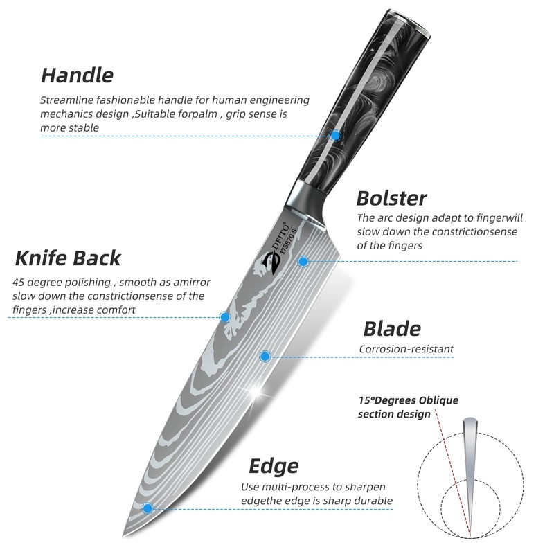 Dfito Chef Knife Sets with Roll Bag, 9 Pieces Professional