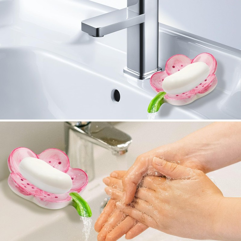 HuaLiSiJi Ceramic Soap Dish, Leaf Soap Dish with Drain, Sustainable