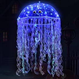 Bulyoou Halloween DIY Jellyfish Costume Set Including Clear Bubble Umbrella Ribbons LED String Lights Eyes and Glue for Halloween Costume Sea Creature Cosplay