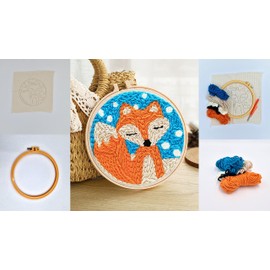 MT Majami Embroidery Set DIY Embroidery Hoop Fox Diameter 18 cm Painting Wall Decoration Beginner Cross Stitch Embroidery Starter Kit