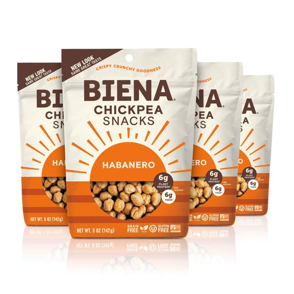 BIENA Chickpea Snacks, Habanero | Gluten Free | Vegan | Dairy Free | Plant-Based Protein (4 Pack)