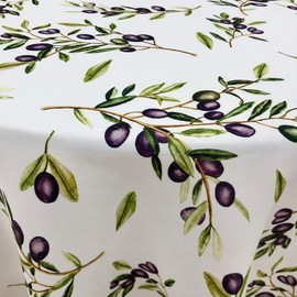 CAIT CHAPMAN HOME COLLECTION Four Seasons Series Olive Leaves and Branches Printed Nature Botanic Easy-Care Fabric Tablecloth (Olive Branch, 70" Round)