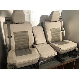 Durafit Seat Covers Compatible with 2004-2008 Ford F150 Super Cab Front 40/20/40 Split Seat with Adjustable Headrests and Integrated Seatbelts. Beige Leatherette w/Quilted Insert