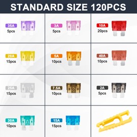 120 Stück Kfz Sicherungen,Kfz Sicherungskasten,Autosicherungen Set, Gemischt 2A 3A 5A 7.5A 10A 15A 20A 25A 30A 35A 40A Sicherungen Kfz,Flachsicherungen mit Sicherungszieher für PKW Wohnmobil