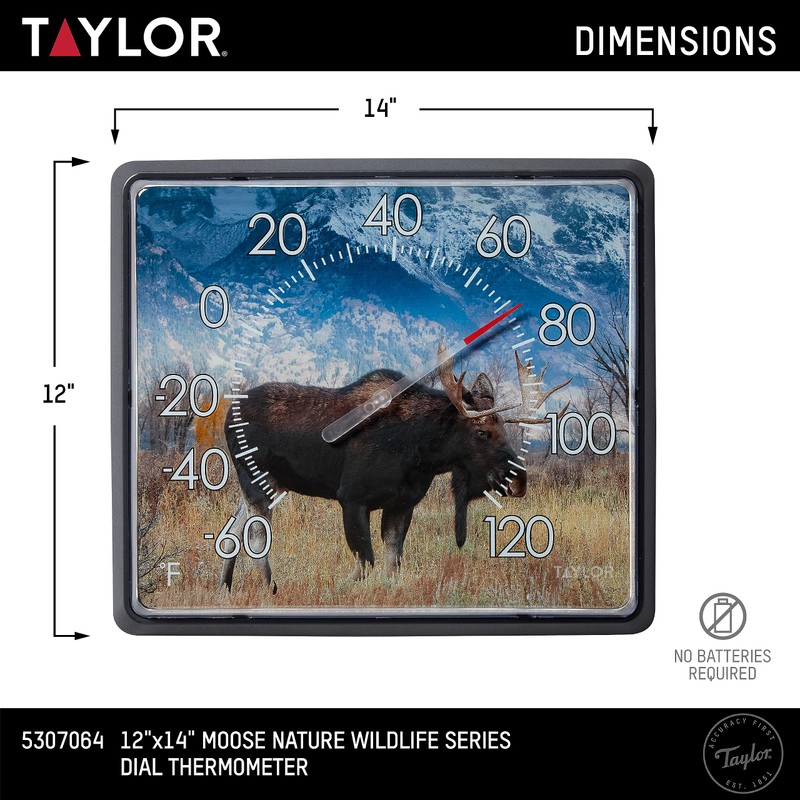 Taylor Nature Series Moose Indoor Outdoor Dial Thermometer, Easy to
