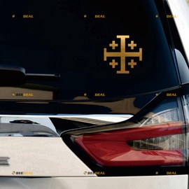 3S MOTORLINE 2X Gold 4'' Jerusalem Cross Crusaders' Cross Die-Cut Vinyl Sticker, Matte Finish, Car, Truck, Vehicles, Laptop, Phone, Window, Toolbox