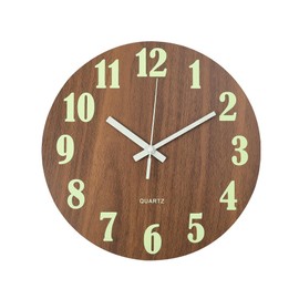 Warmiehomy Glow in the Dark Wooden Wall Clock, Modern Wall Clock without Ticking Noises, 30 cm Large Wall Clocks, Silent Children's Room Learning Clock for Office, Living Room, Kitchen, Bedroom, Brown